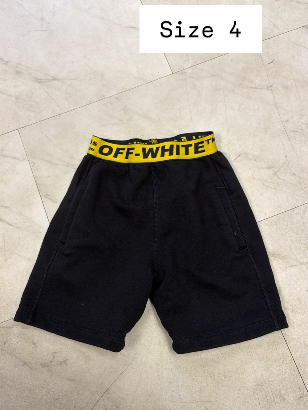 Off-White Black Kids Shorts with Yellow Branded Waistband